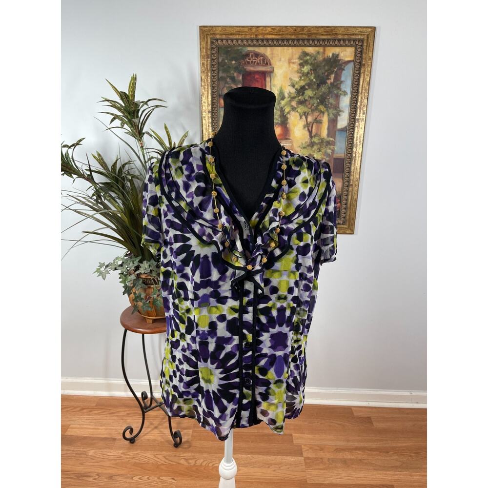 East 5th Blouse Top Women's Large Purple Tie Dye Whimsigoth Bohemian Maximalist